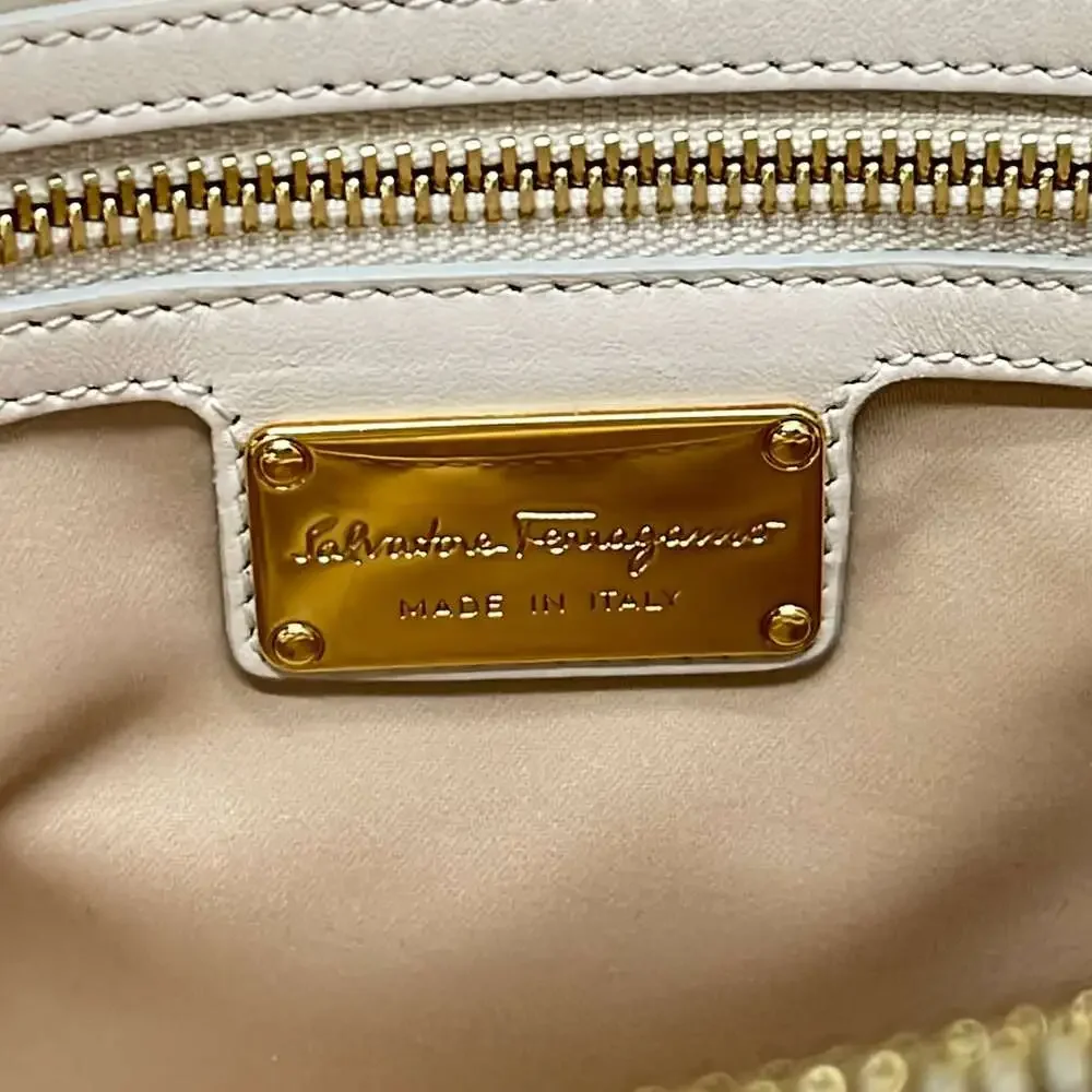 Salvatore Ferragamo Medium Fiamma Handbag Cream Gold